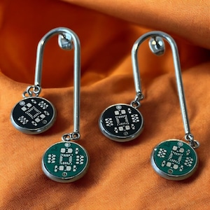 Boucles d'oreilles ringard pendantes à circuit imprimé - Bijoux geek chic PCB | Boucles d'oreilles Cyberpunk Circuit Cadeau pour programmeurs et ingénieurs