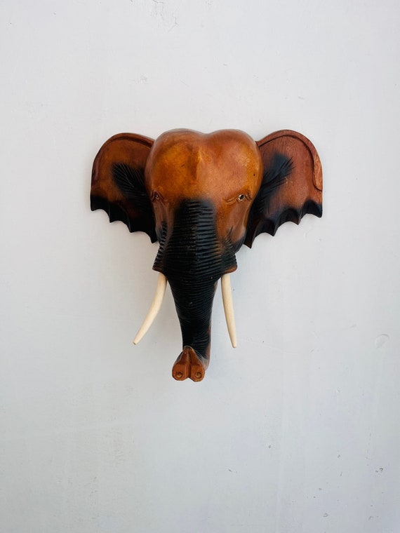 Elephant Head Carved Wood Elephant Wall Decoration Elephant Etsy
