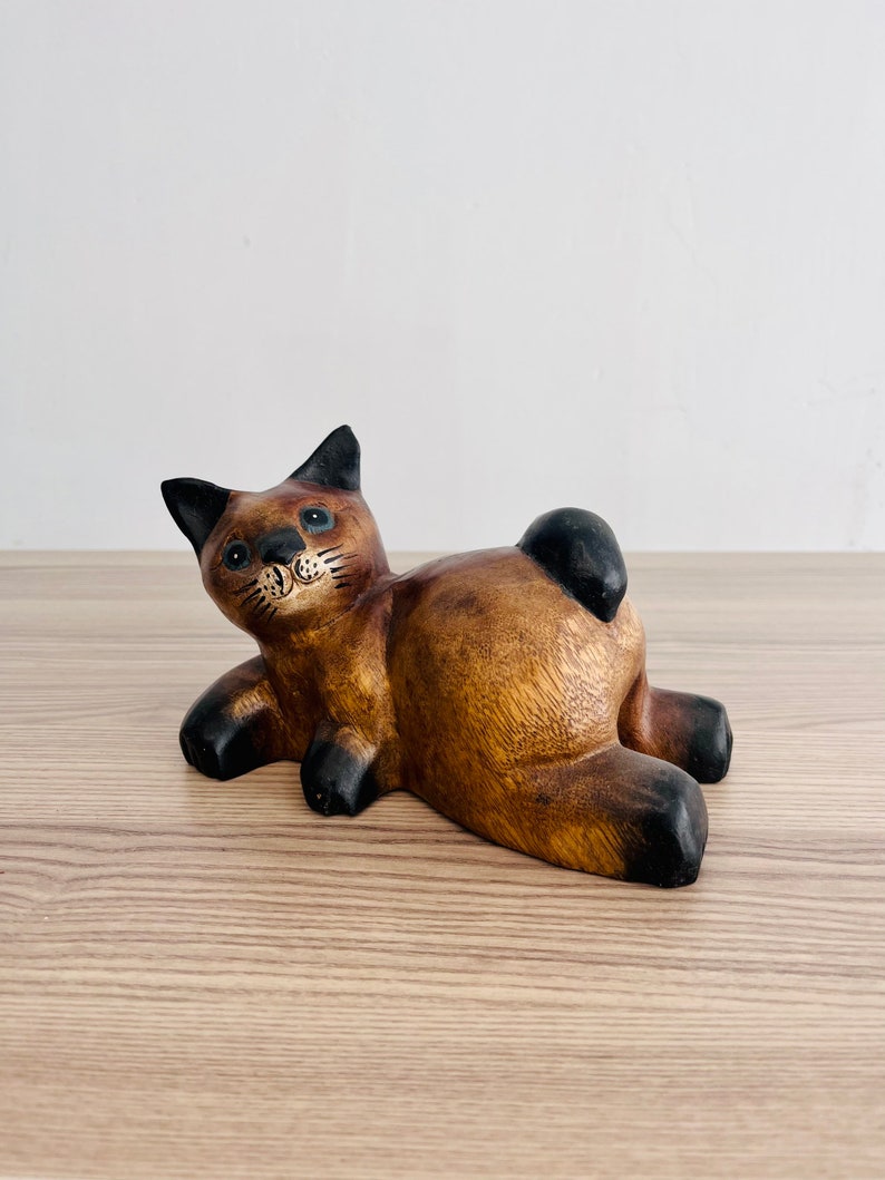 Cat Figurine, Cat Sculpture, Wood Carving Decor Cat Statue, Gift for