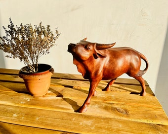 Wooden Bull, Hand Carved Ox Sculpture , Wood Carving Cattle, Rustic, Home Decor, Handmade, Unique, Birthday Gift, Gift for home