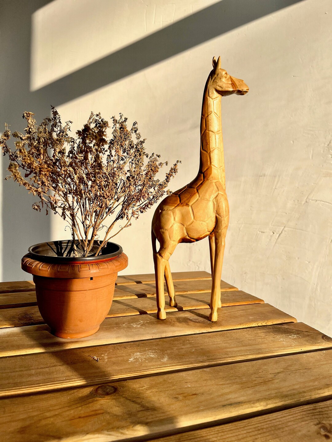 Wood Giraffe Figurine Hand Carved Wooden Animal Solid Exotic Wood Art