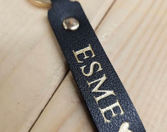 Personalized Leather Keyring: Gold Foil Name, Custom Initial Keychain