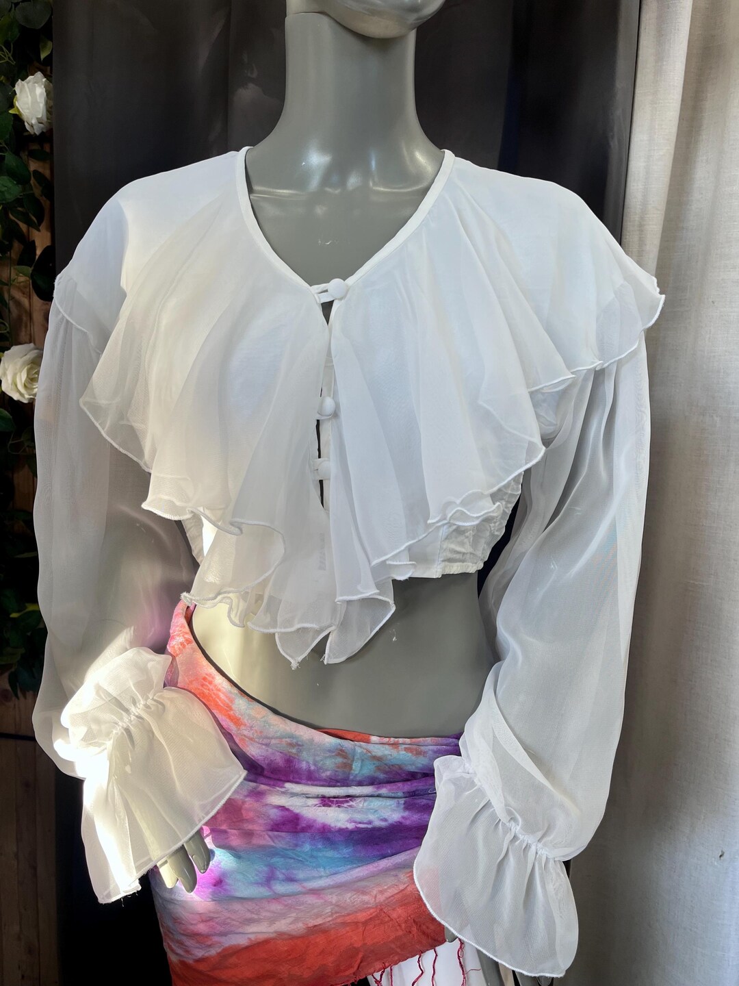 Translucent Ruffled Cropped Blouse White Poet Sleeve Cropped Blouse With Sheer Ruffle - Etsy