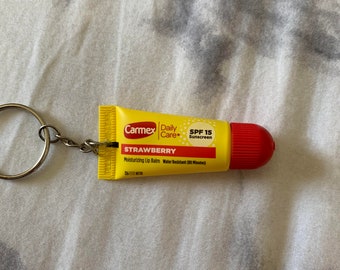 Mini Strawberry Lip Balm Keychain