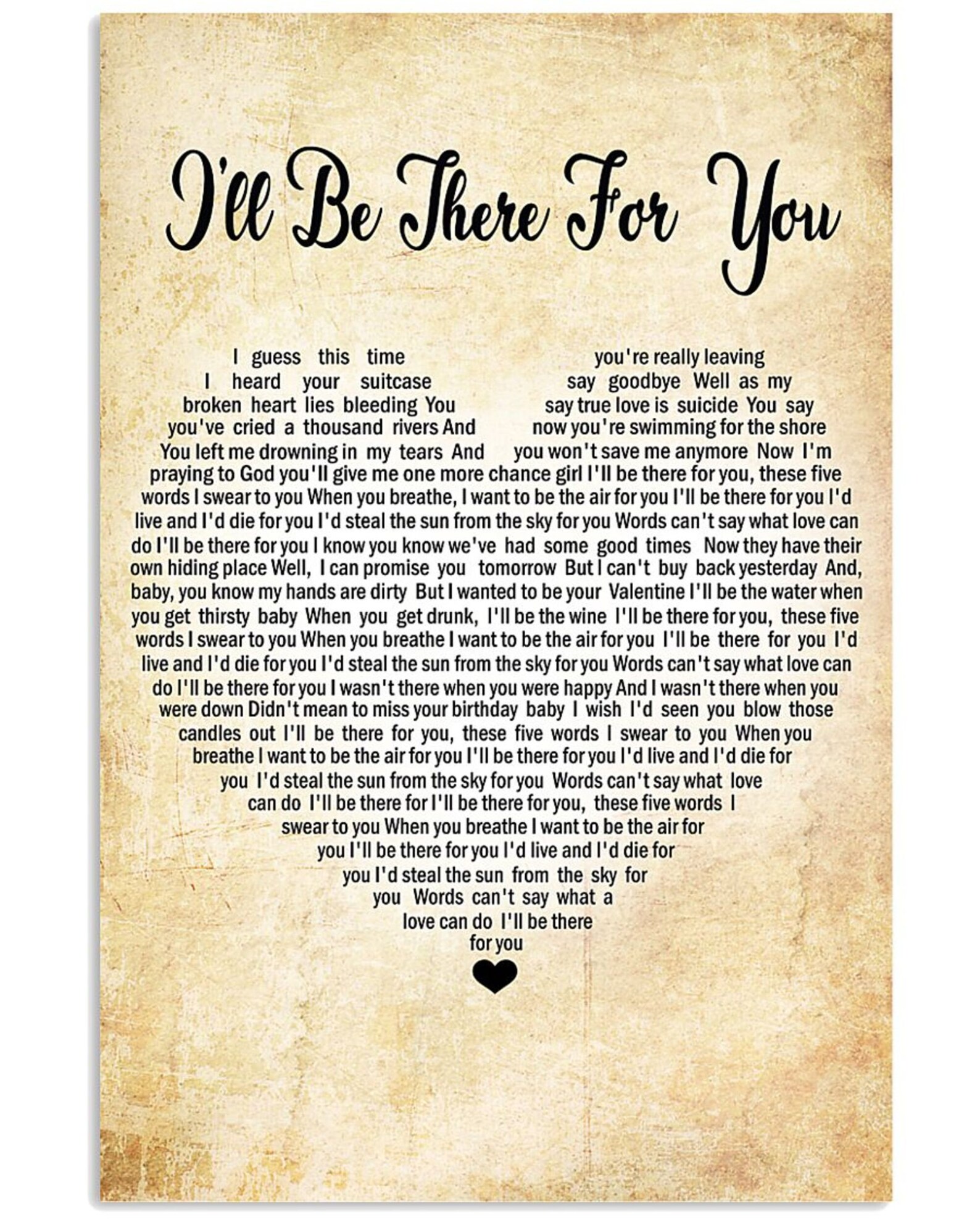 Script Heart Bon Jovi I'll Be There For You Lyrics Design Etsy