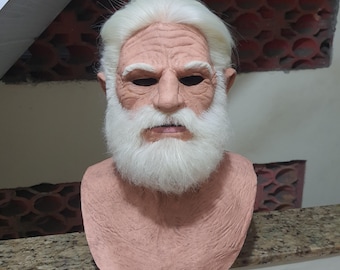 Máscara de látex realista - Anciano con pelo y barba.