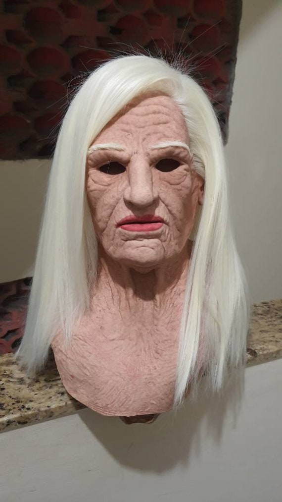Realistic Latex Elderly Woman With Long Hair -