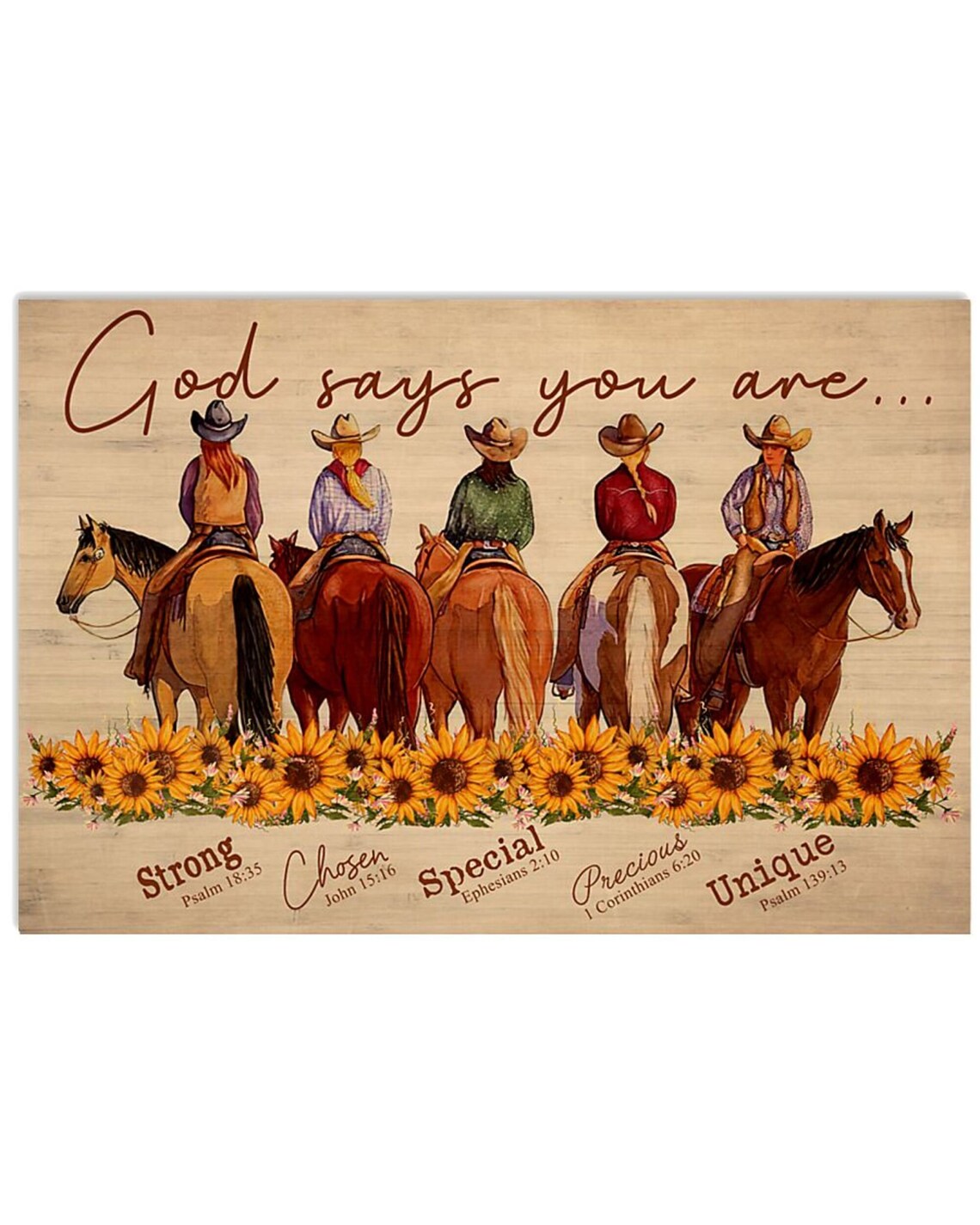 Cowgirl Riding Horse God Say You Are Strong Psalm Chosen John Etsy