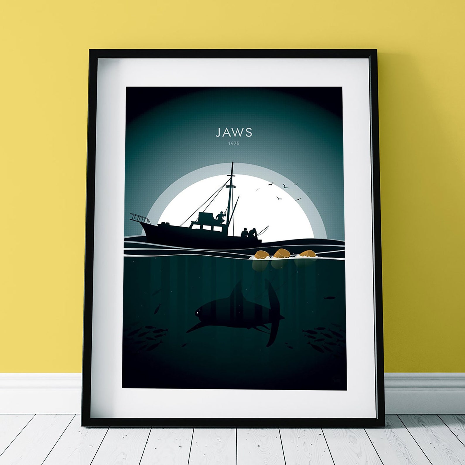 Jaws Movie 1975s Boat Midnight Painting Art Quint Etsy