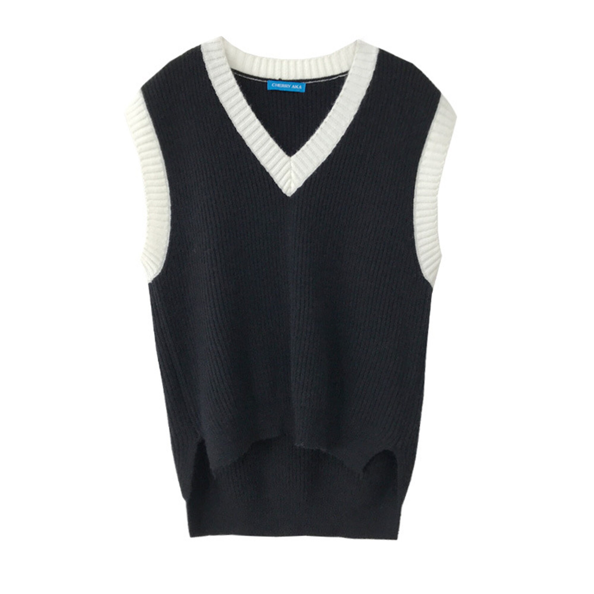 Y2K Black and White Knit Sweater Vest Vneck Knit Sweater Etsy