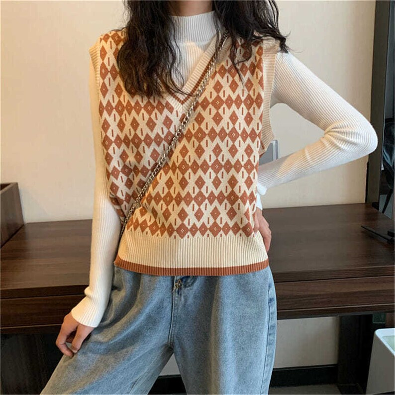 brown v neck sweater vest