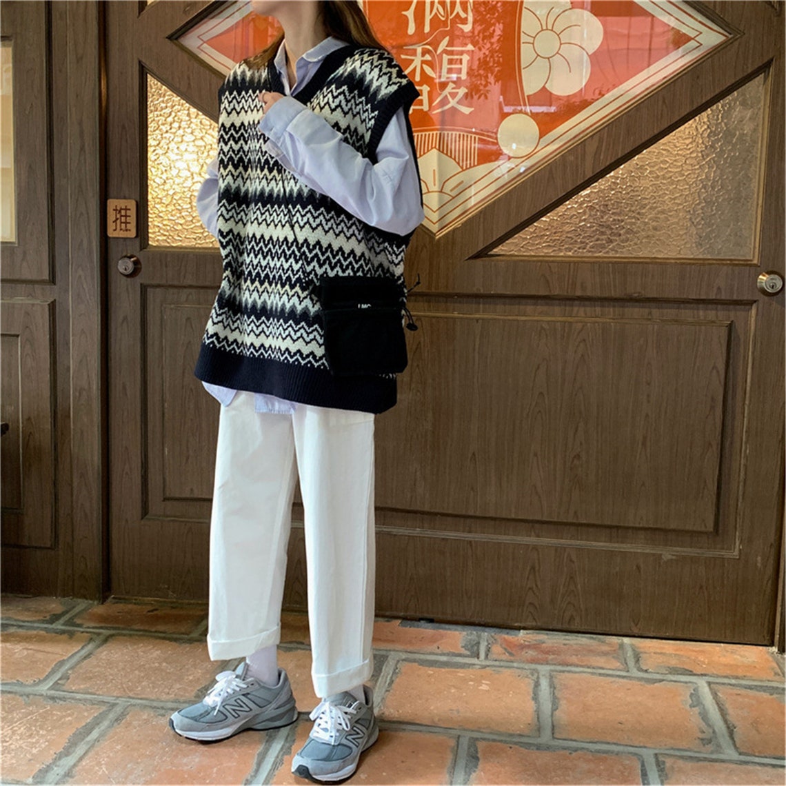 oversized argyle sweater vest