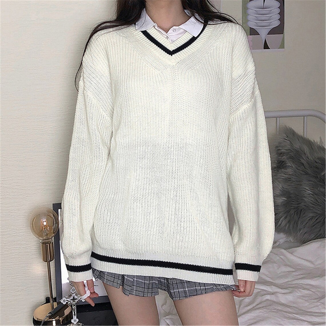 Y2K White Colored & Striped Sweaters Ladies Vintage Preppy | Etsy