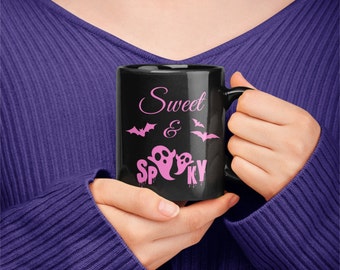 Halloween Rosa Espeluznante Negro Taza Brillante