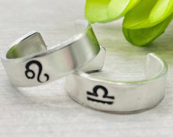 Zodiac Rings hand stamped. Custom Gifts for Her, Gifts for Him, Gifts for Teens, Gifts for Mom,  Gifts for Grandma, Gifts for Dad