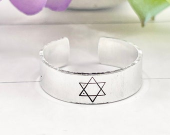 Star of David Ring hand stamped. Custom Gifts for Him Her. Jewish Ring, Religious Ring, Hanukkah Ring Adjustable Ring, Your own Design rings