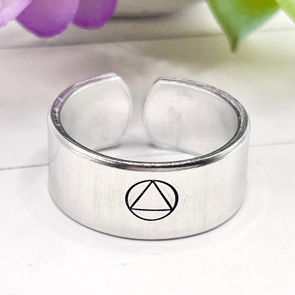 Sobriety Ring hand stamped. Custom Gifts for Him / Her. Recovery Ring, Rehab Ring, Addiction Ring, Adjustable Ring, Your own AA rings