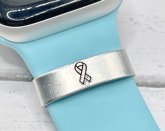 Awareness Ribbon Watch Band Charm personalized, Smart Watch Accessory, Custom Metal band Charm tag, Add a name, initials, or date