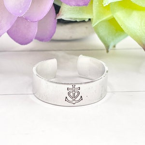 Camargue Cross Ring hand stamped. Custom Gifts for Him Her. Cross Ring, Hope Love Faith Ring, Anchor Adjustable Ring, Your own Design rings