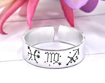 Big Three Zodiac Stars Hand-Stamped Aluminum Ring | Horoscope Ring | Custom Astrological Ring | Zodiac Sign Ring | Horoscope Gift |