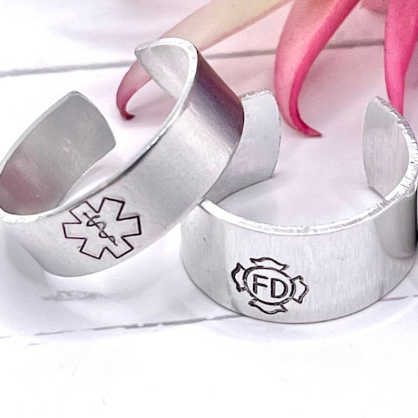 Fire Police EMS EMT Nurses Custom Hand-Stamped Adjustable Ring, Custom Name Ring, Personalized Ring, Adjustable Ring, Personalized Gift