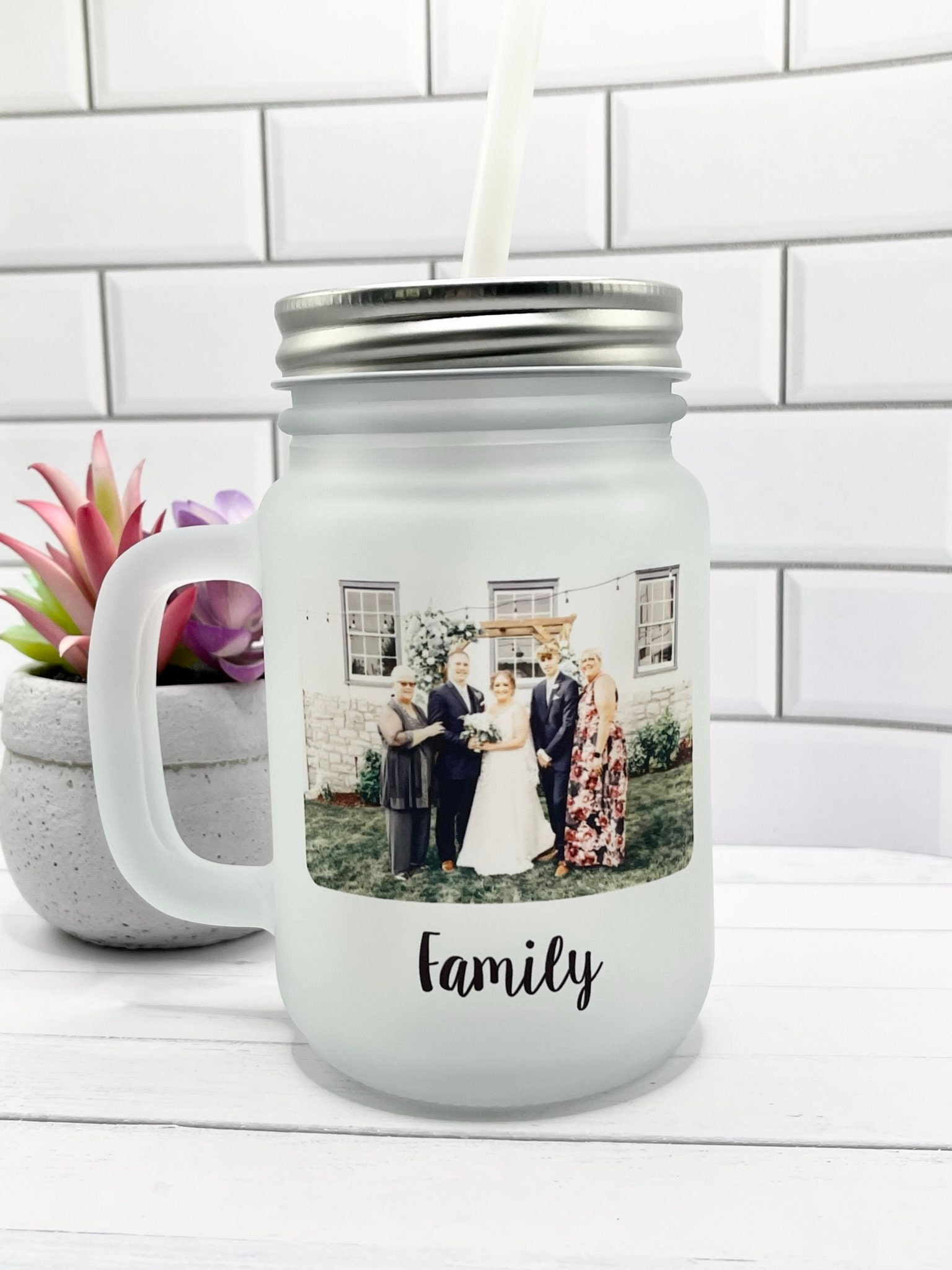 News - Mason Jar Mugs with Handle, Multi Colored Lids and Plastic Straws