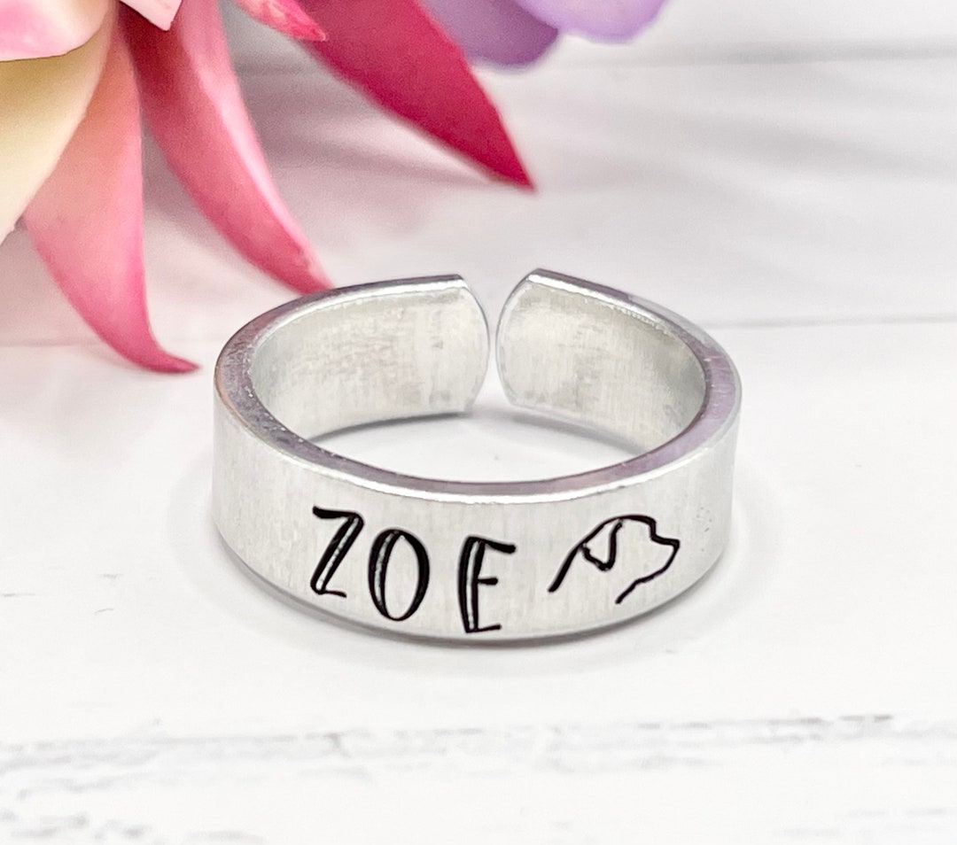 Pet Name Ring Dog Mom Cat Mom Ring Paw Print Ring Pet Etsy