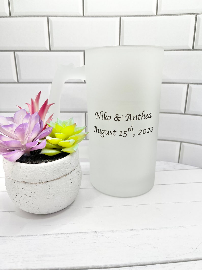 Personalized Beer 16 oz. Frosted Glass with Handle , Personalized Glass Mug, Custom Glass Mug, 21st Birthday Gift, Glass Jar Mug, Photo mug zdjęcie 6