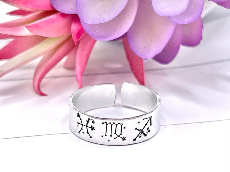 Big Three Zodiac Symbol Handstamped Aluminum Ring Horoscope Etsy