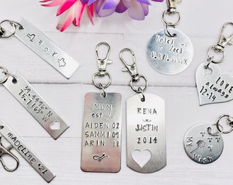 Personalized Hand Stamped Name Keychain Custom Quote Keyring Anniversary Gift For Friend Gift for Her/ Him Anniversary Best Friend Keychain