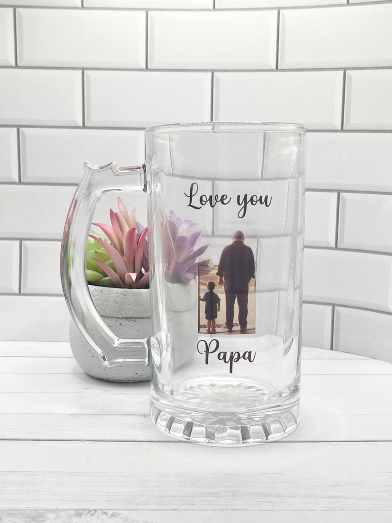 Personalized Beer 16 oz. Frosted Glass with Handle , Personalized Glass Mug, Custom Glass Mug, 21st Birthday Gift, Glass Jar Mug, Photo mug zdjęcie 8