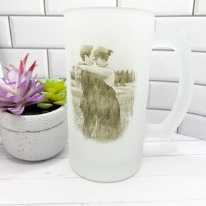 Personalized Beer 16 oz. Frosted Glass with Handle , Personalized Glass Mug, Custom Glass Mug, 21st Birthday Gift, Glass Jar Mug, Photo mug image 1
