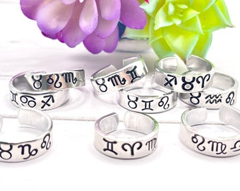 Big Three Zodiac Symbol Hand-Stamped Aluminum Ring | Horoscope Ring | Custom Astrological Ring | Zodiac Sign Ring | Horoscope Gift |