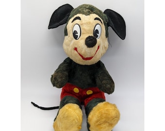 Vintage 1950's Walt Disney Mickey Mouse Plush Plastic Eyes READ