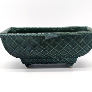 USA Pottery Dark Green Planter Crosshatch Pattern 404 Vintage