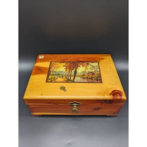 Vintage Wooden Dovetail Cedar Chest Jewelry Box Country Cottage Heart Lock