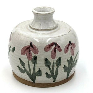 Tollefson Pottery Vase Handmade Floral Flowers Signed