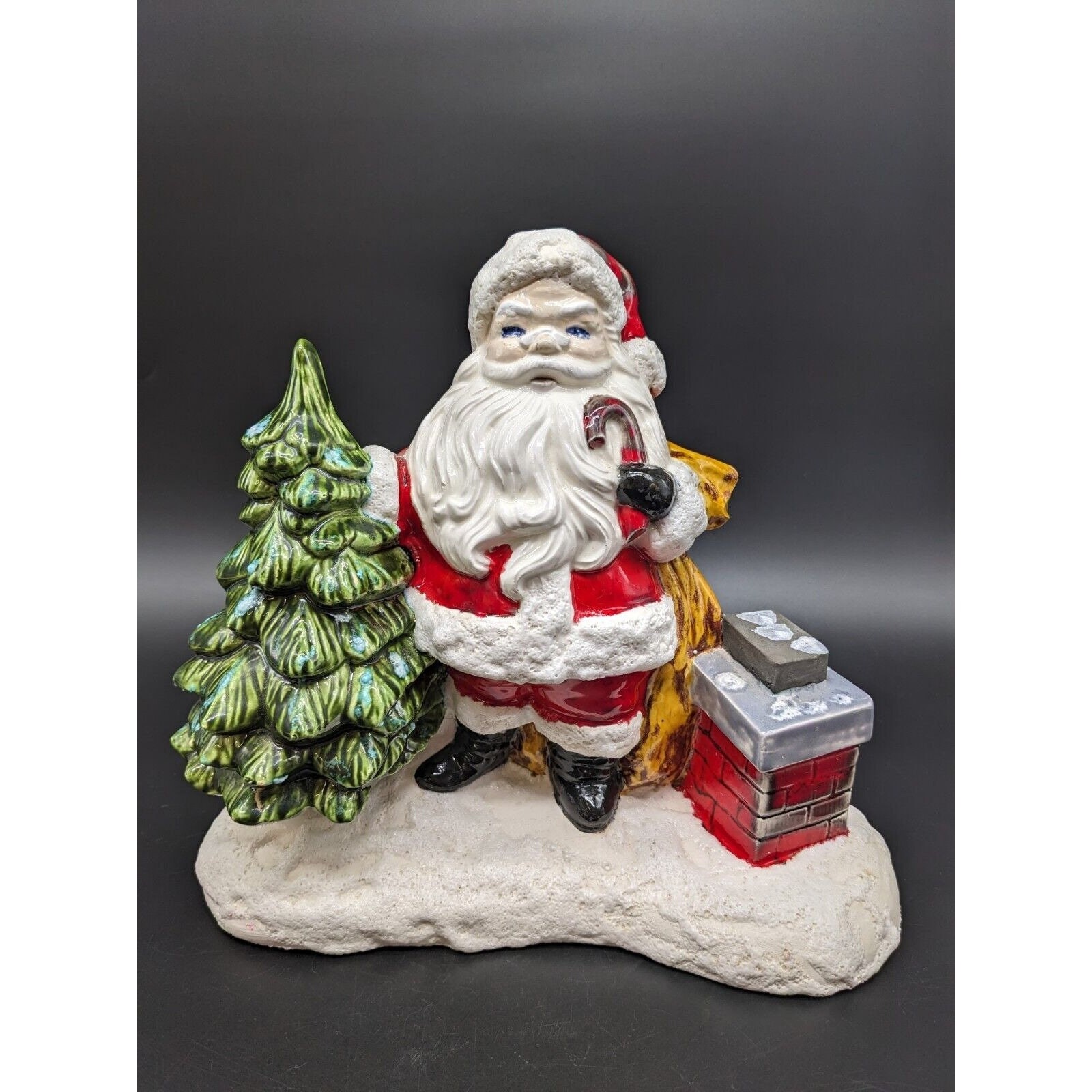 Vintage Christmas Ceramic Planter Santa Tree Chimney Snow