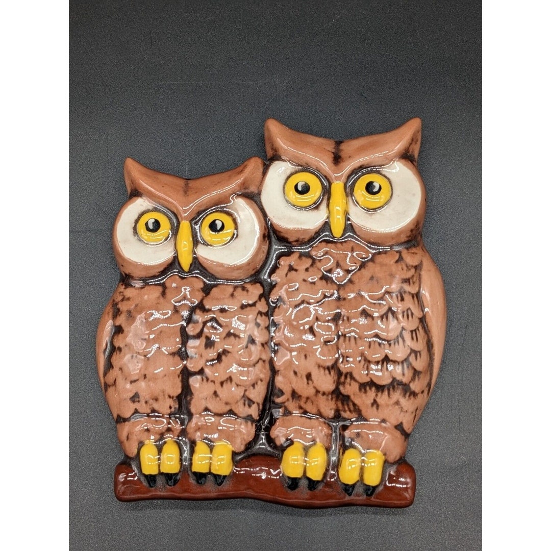 Vintage Ceramic Owl Wall Plaque Decor Hand Painted Etsy