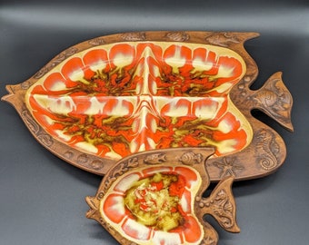 Treasure Craft Divided Fish Shaped Serving Platter Dish Chip Dip