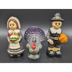 Vintage Gurley Thanksgiving Pilgrim Turkey Candles Figural