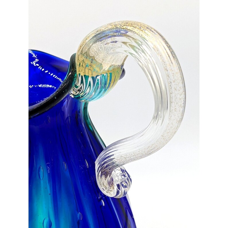 Vintage Murano Art Glass Pitcher Peacock Blue Green Controlled Etsy