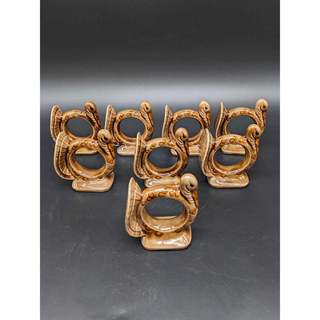 Vintage Ceramic Turkey Napkin Rings Thanksgiving Dinner Set 8 Etsy
