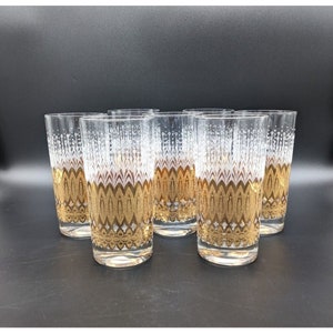 Vintage Pasinski 22K Gold MCM Highball Tumbler Glasses Set of 7