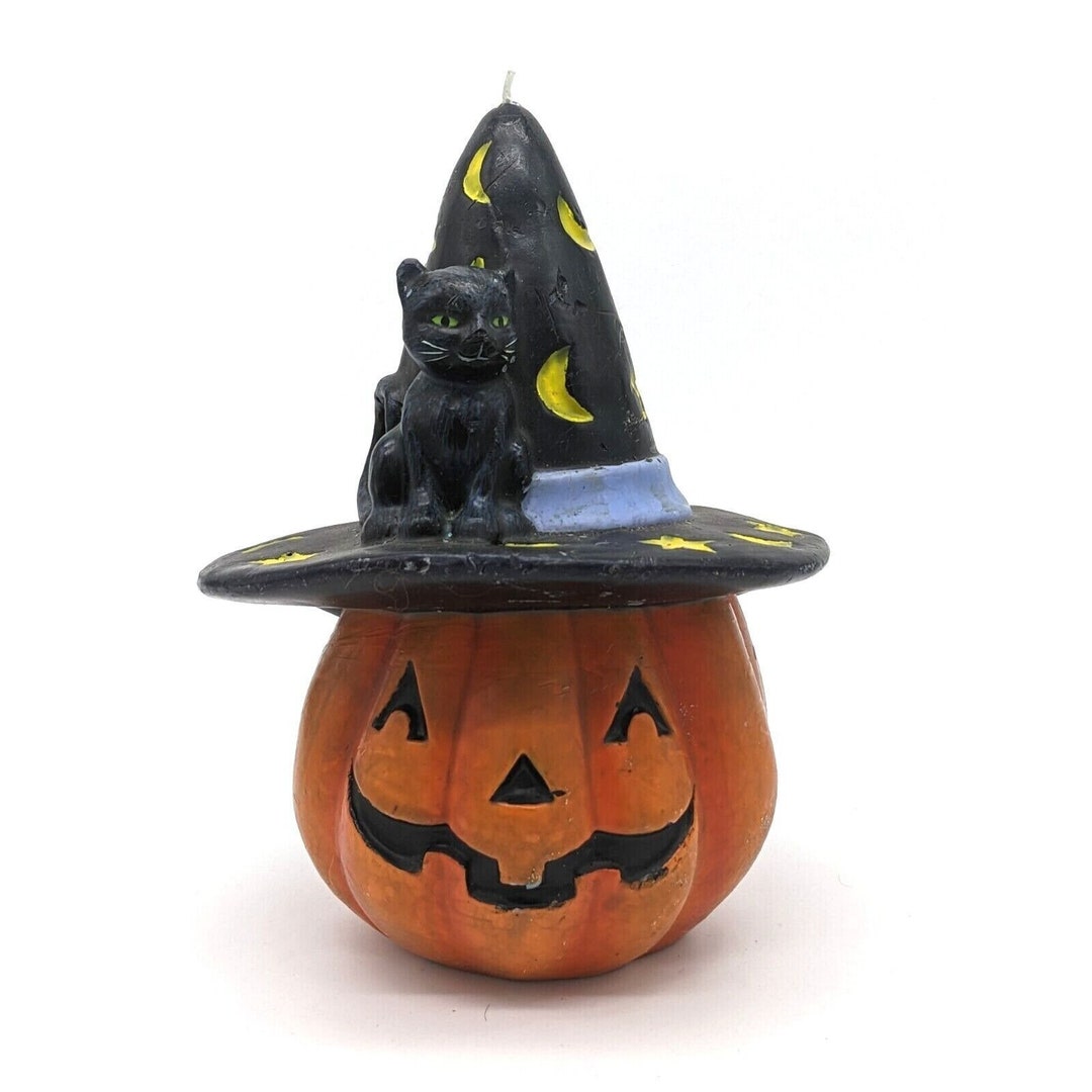 Halloween Jack O Lantern Witch Black Cat Candle - Etsy