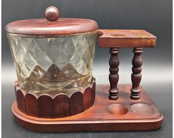 Vintage Wood Pipe Stand Humidor Glass Tobacco Jar With Lid Etsy