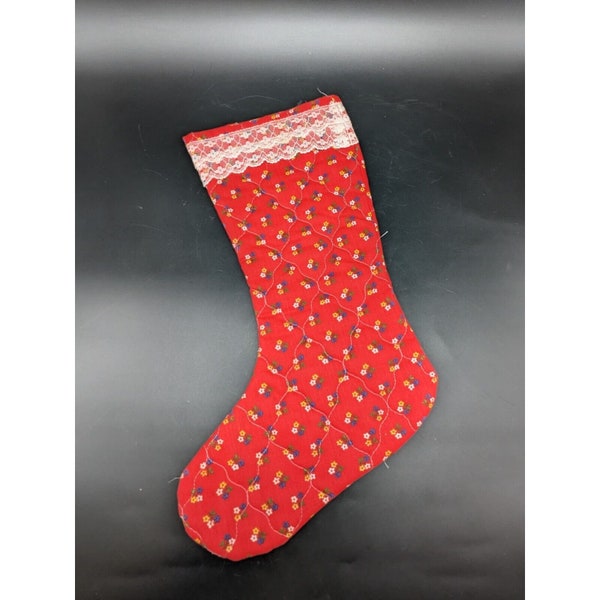 Vintage Quilted Stocking Handmade Red Floral