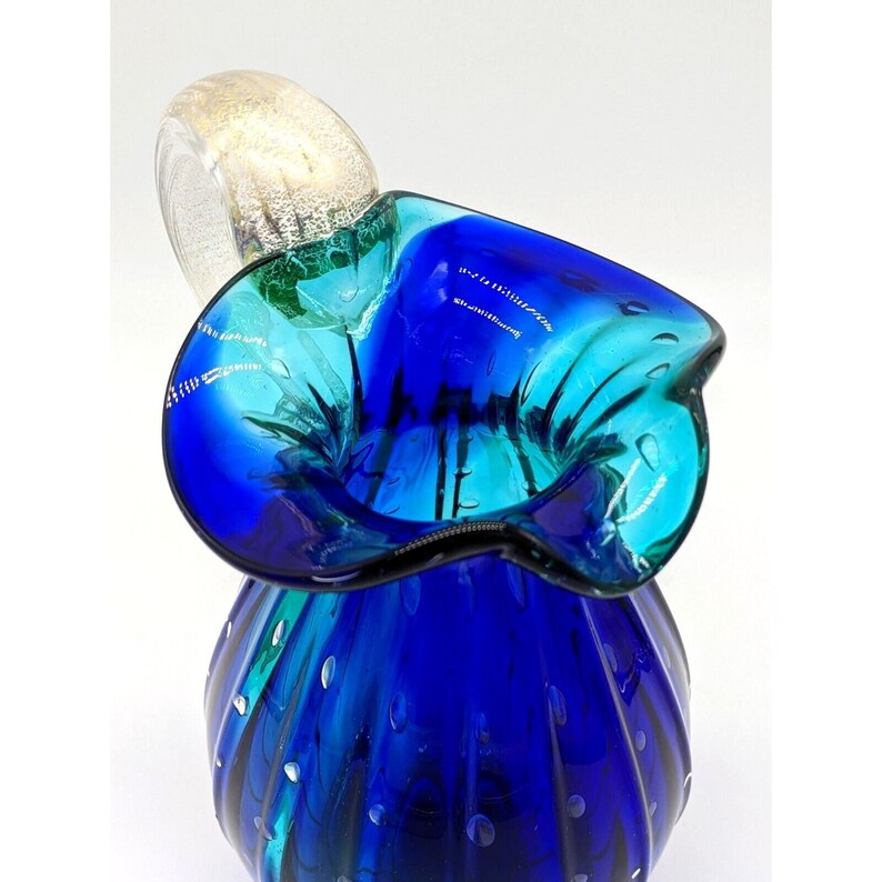 Vintage Murano Art Glass Pitcher Peacock Blue Green Controlled Etsy
