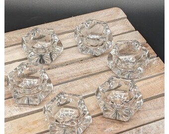 Vintage Open Salt Dips Cellars Clear Glass Hexagon Set of 6 READ