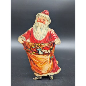 Vintage 1983 Merrimack Christmas Santa Candy Nut Container Cardboard Celluloid